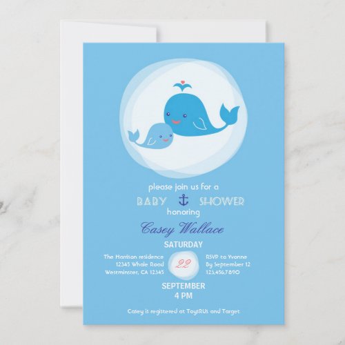 Cute Whale Baby Shower Invitation