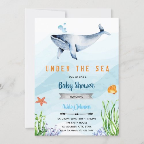 Cute whale baby shower invitation