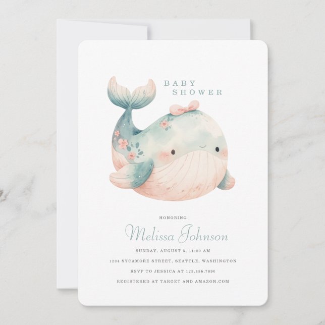 Cute Whale Baby Shower Invitation (Front)