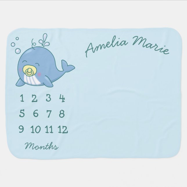 Cute Whale Baby Shower Kawaii Baby Blanket (Horizontal)