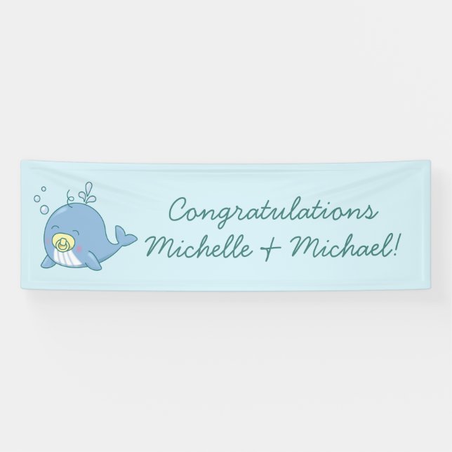 Cute Whale Baby Shower Kawaii Banner (Horizontal)