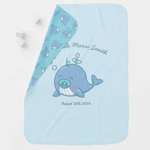 Cute Whale Baby Shower Kawaii Boy Blue Baby Blanket