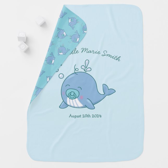 Cute Whale Baby Shower Kawaii Boy Blue Baby Blanket (In Situ)