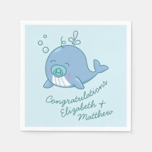 Cute Whale Baby Shower Kawaii Boy Blue Napkins