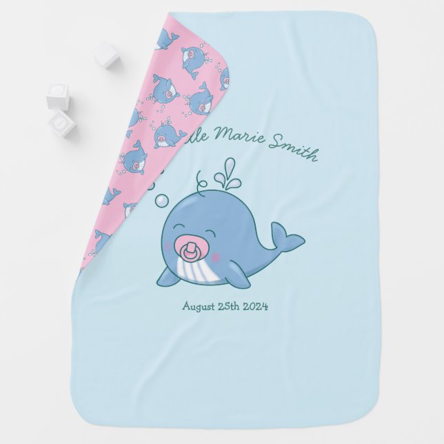 Cute Whale Baby Shower Kawaii Girl Pink Baby Blanket (In Situ)