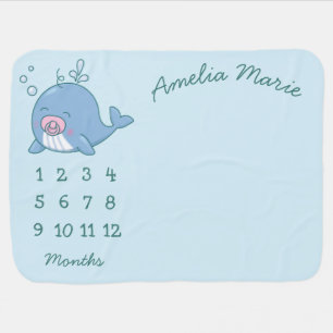 Cute Whale Baby Shower Kawaii Girl Pink Baby Blanket