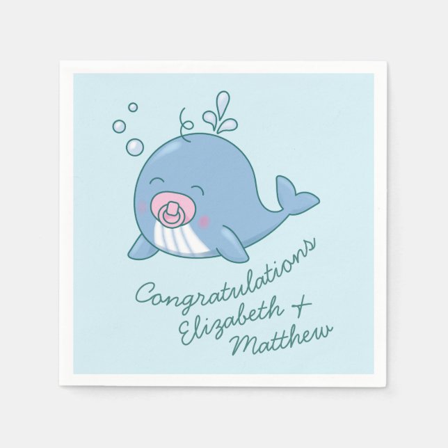 Cute Whale Baby Shower Kawaii Girl Pink Napkins (Front)