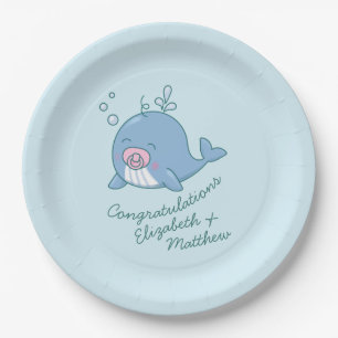Cute Whale Baby Shower Kawaii Girl Pink Paper Plates