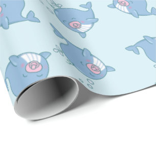 Cute Whale Baby Shower Kawaii Girl Pink Wrapping Paper