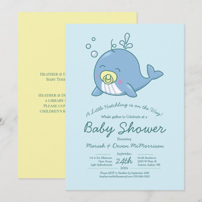 Cute Whale Baby Shower Kawaii Invitation (Front/Back)