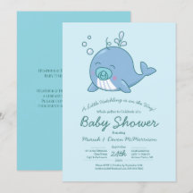 Cute Whale Baby Shower Kawaii Invitation Boy Blue