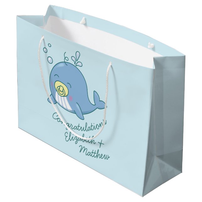 Cute Whale Baby Shower Kawaii Large Gift Bag (Back Angled)