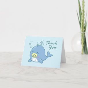 Cute Whale Baby Shower Kawaii Letterpress Thank You Card