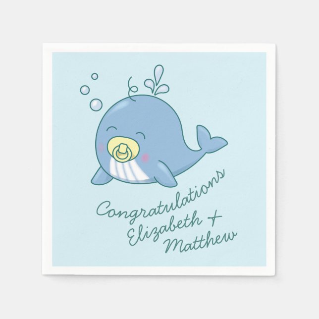 Cute Whale Baby Shower Kawaii Napkins (Front)