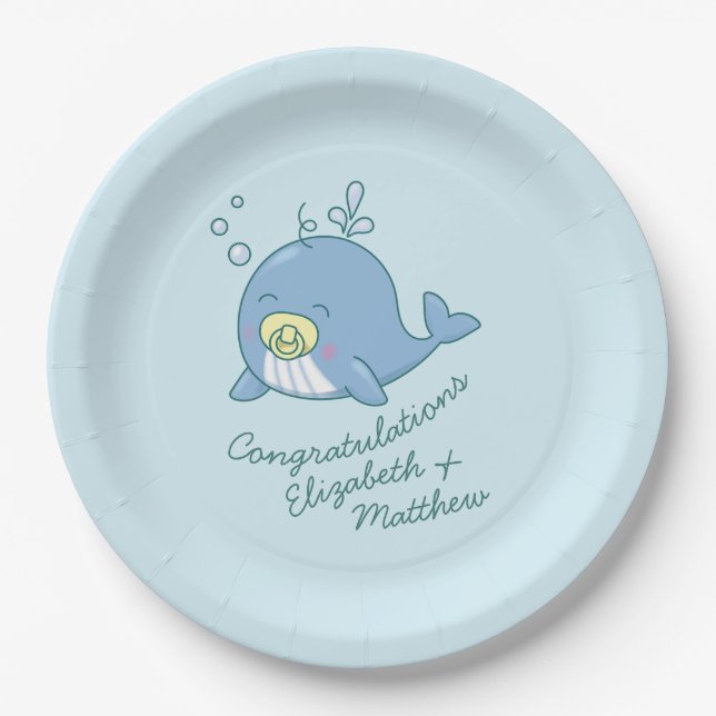 Cute Whale Baby Shower Kawaii Paper Plates (Front)