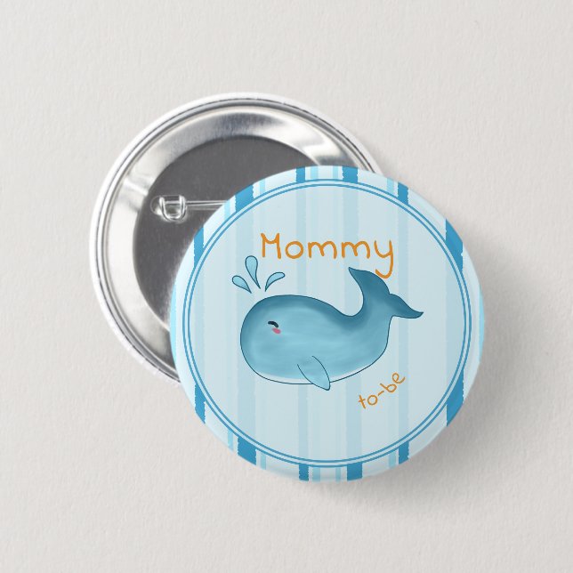 Cute Whale Baby Shower Mommy-to-be Button (Front & Back)
