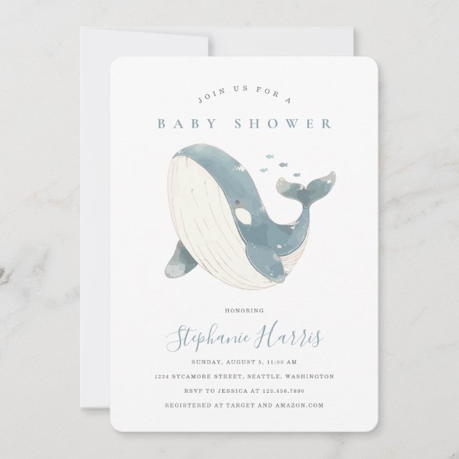 Cute Whale Baby Shower Party Invitation (Front)