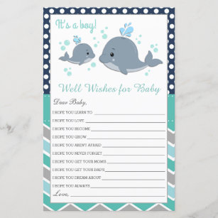 Cute Whale Baby Shower Well Wishes for Baby Card