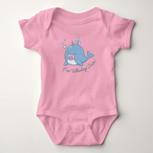 Cute Whale Baby Shower Whaley Cute Girl Pink Baby Bodysuit (Front)