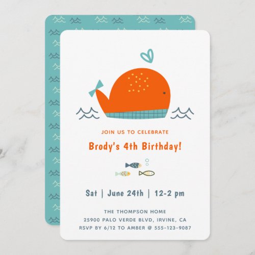 Cute Whale Birthday Party Invitation