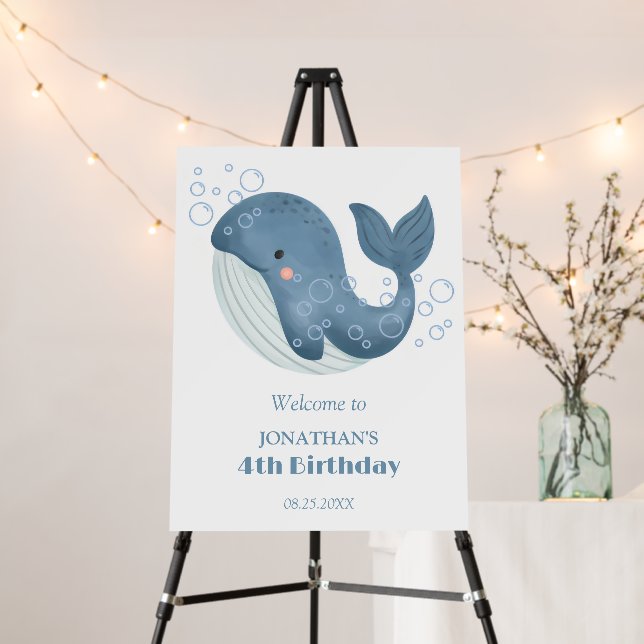 Cute Whale Blue Bubble Kids Birthday  Foam Board (In Situ (Stand))