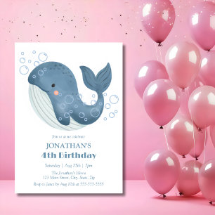 Cute Whale Blue Bubble Kids Birthday Invitation