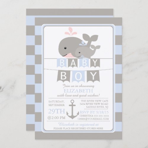 Cute whale Boy Baby Shower Invitation