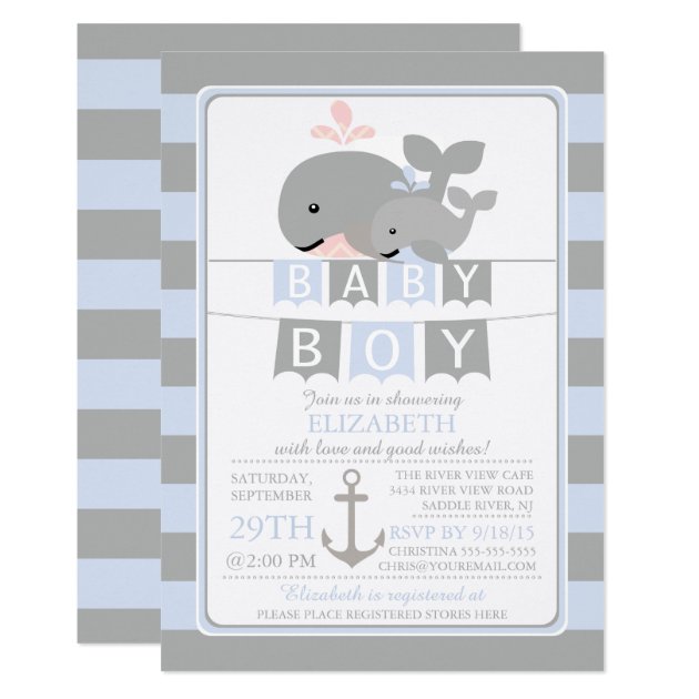 Cute Whale Boy Baby Shower Invitation