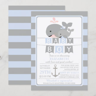 Cute whale Boy Baby Shower Invitation
