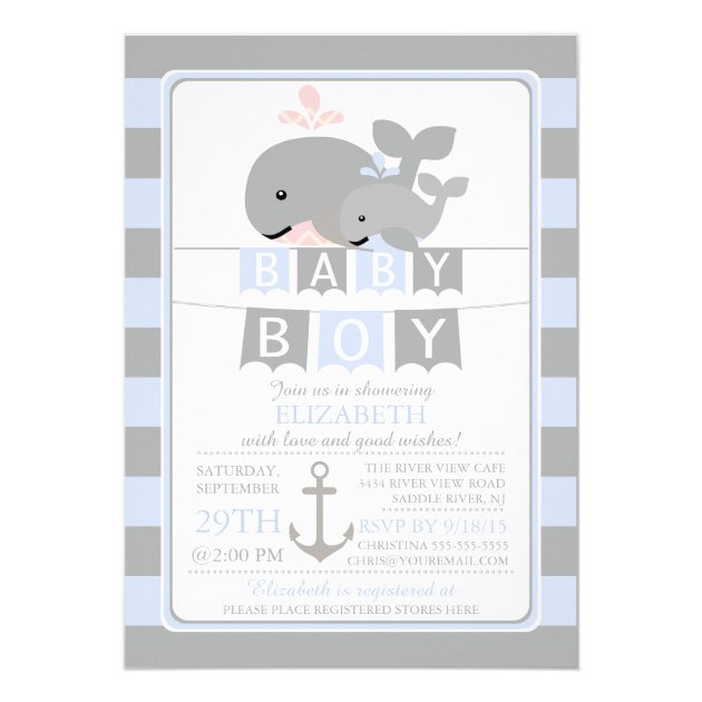 Cute Whale Boy Baby Shower Invitation