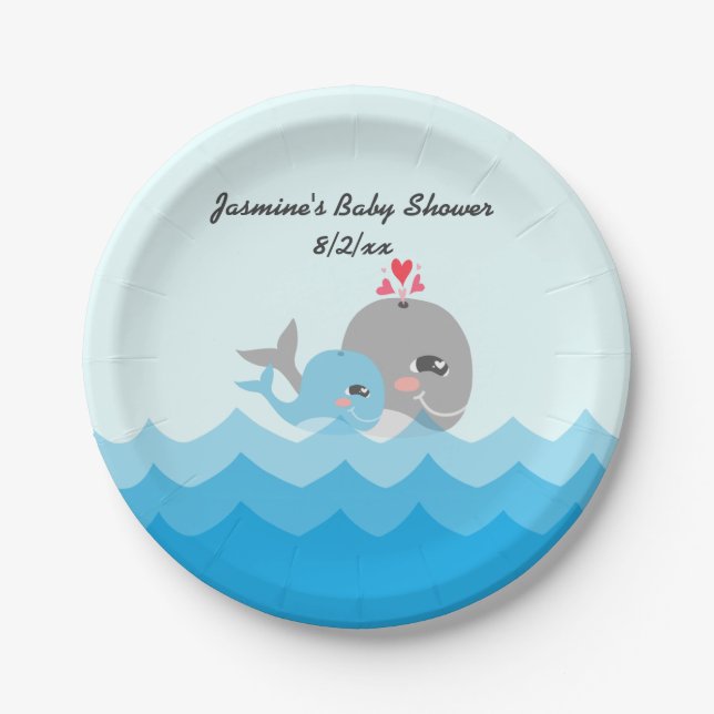 Cute Whale Boy Baby Shower Paper Plates (Front)