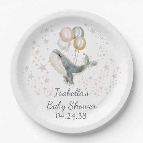 Cute Whale Boy Baby Shower Paper Plates