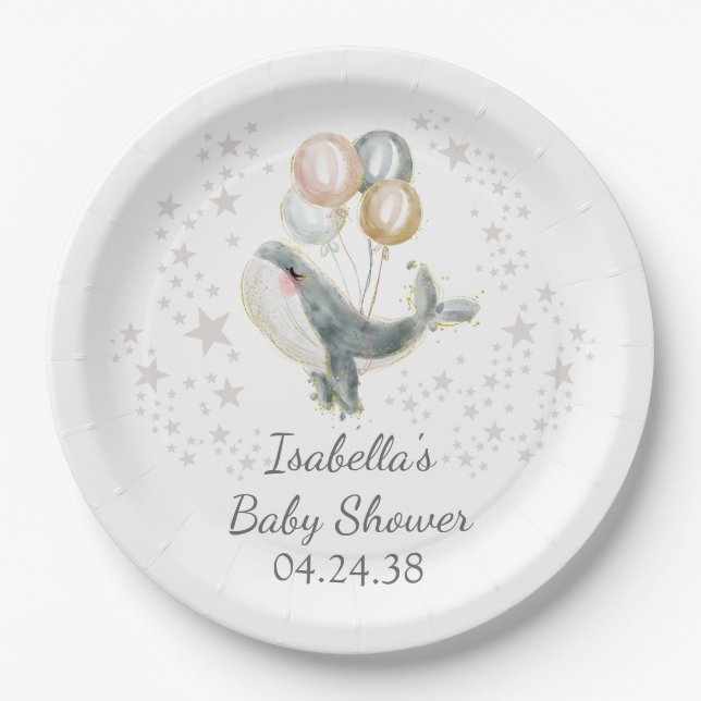 Cute Whale Boy Baby Shower Paper Plates (Front)