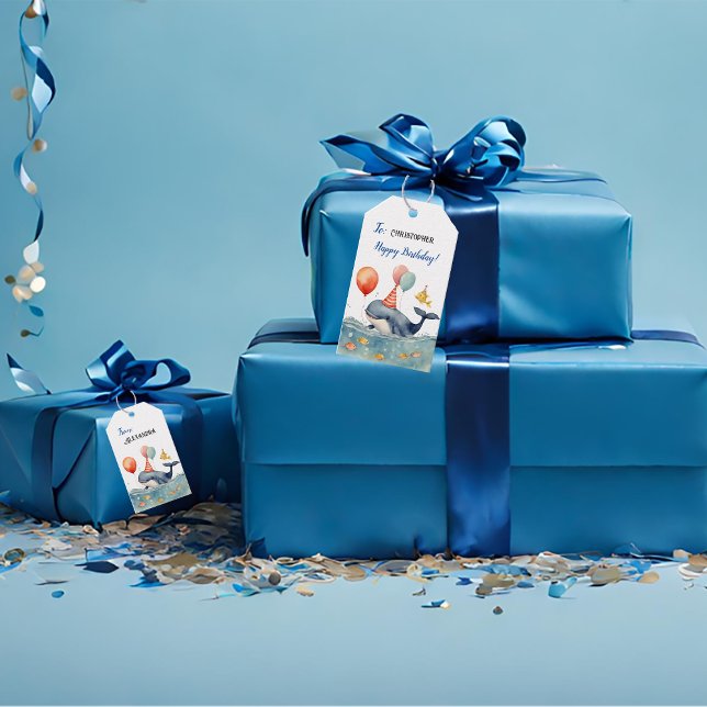 Cute Whale Boys Birthday  Gift Tags (Creator Uploaded)