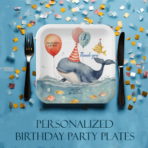 Cute Whale Boys Birthday Personalized Thank You Paper Plates