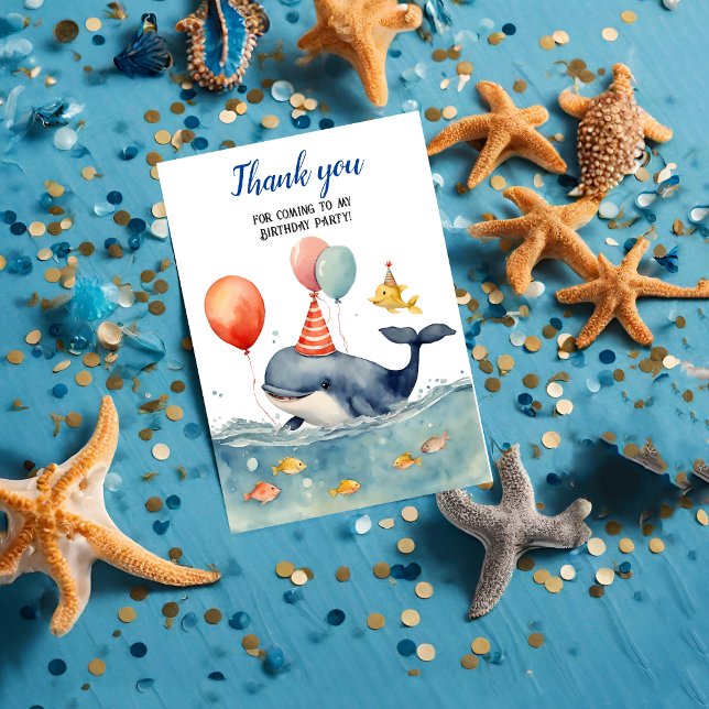 Cute Whale Boys Birthday Thank You Card (Creator Uploaded)