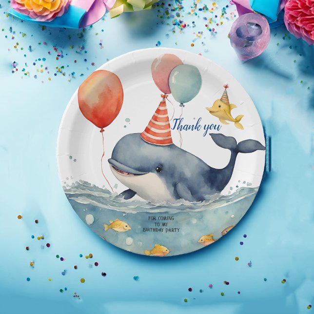 Cute Whale Boys Birthday Thank You Paper Plates (Creator Uploaded)