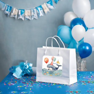 Cute Whale Boys Birthday Thank You Square Sticker