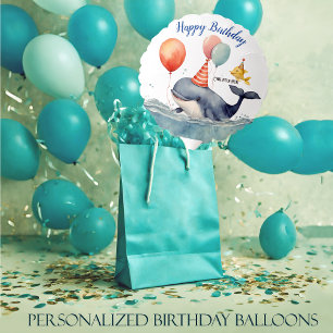 Cute Whale Boys Personalized Birthday Balloon