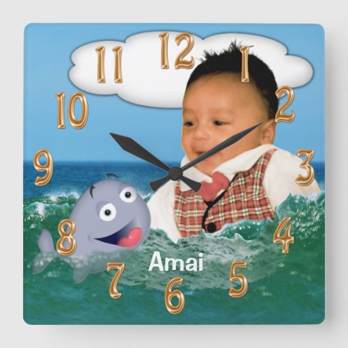 Cute Whale Clock with Your Cut Out Photo and Name