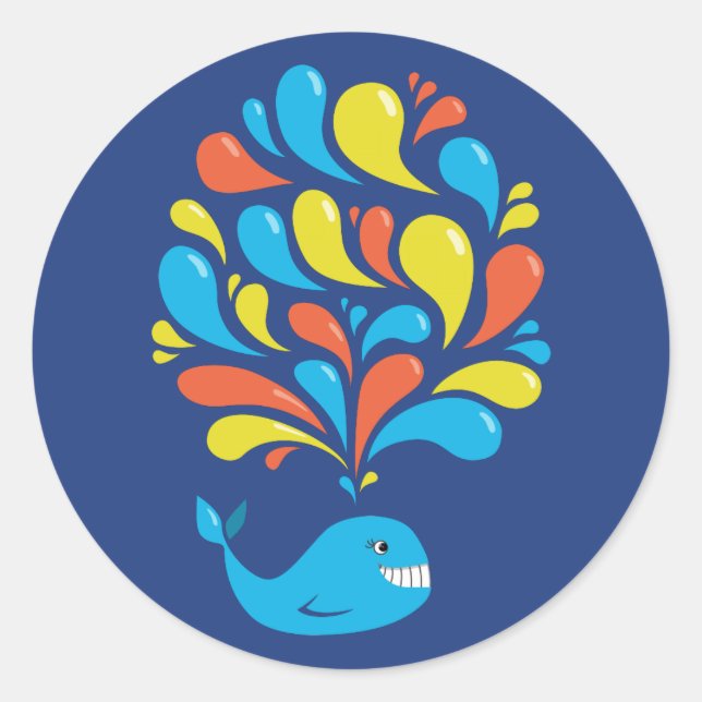 Cute Whale Colorful Cartoon Sea Classic Round Sticker (Front)