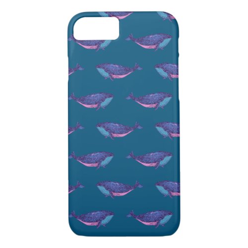 Cute Whale Drawing Pattern in Ocean Blue iPhone 87 Case