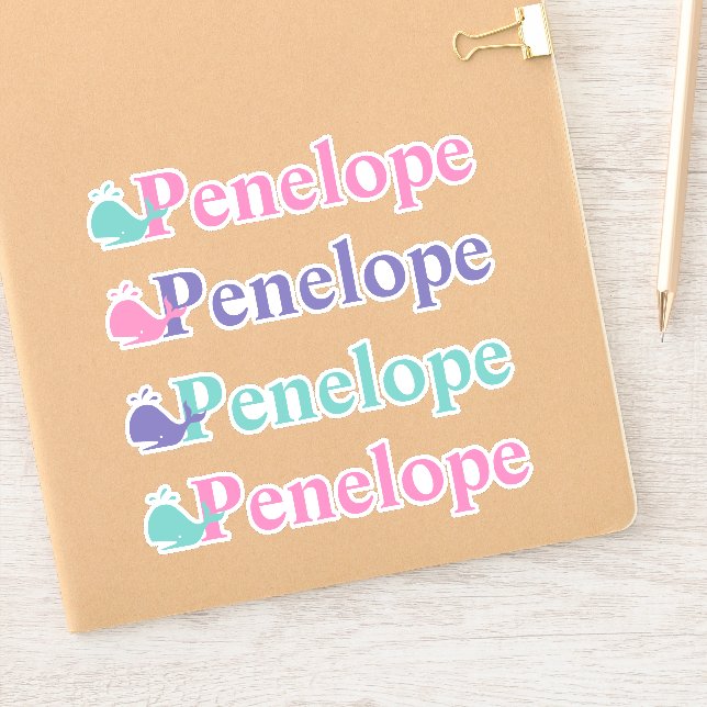 Cute Whale Fish Symbol Custom Personalized Name Sticker (Notebook)