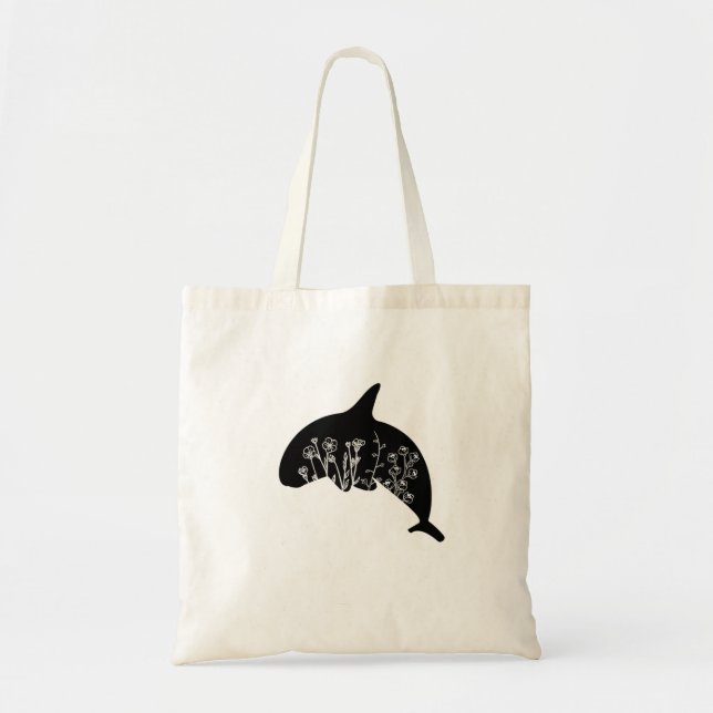 Cute Whale Flower Tote Bag (Front)