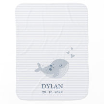 Cute Whale Hearts Stripes Blue Personalized