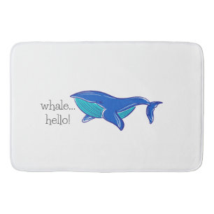 Cute Whale Hello Blue Bath Mat