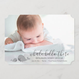 Cute Whale Hello There Baby Photo Announcement