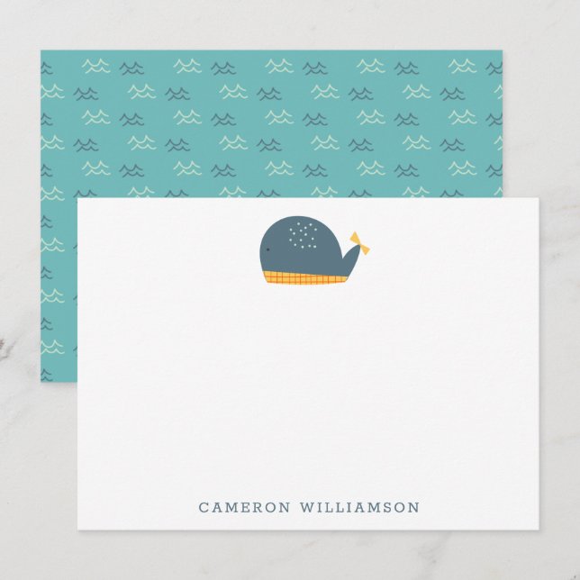 Cute Whale in Blue Personalized Stationery Thank You Card (Front/Back)