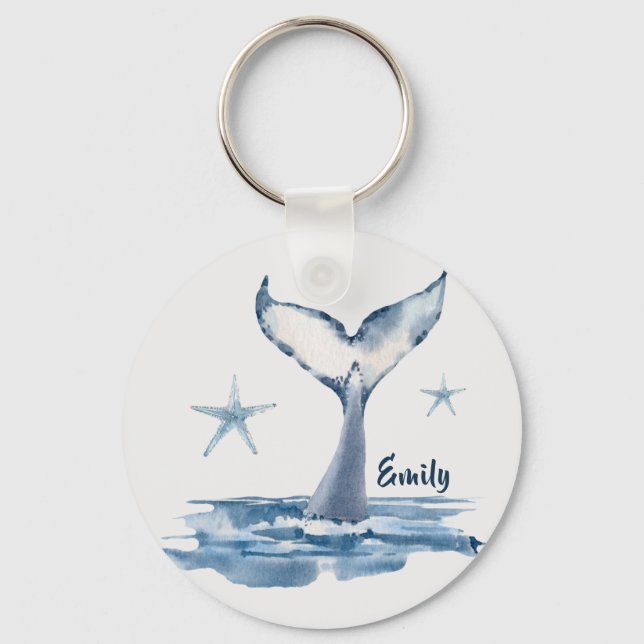 Cute Whale In The Sea With Name Keychain (Front)