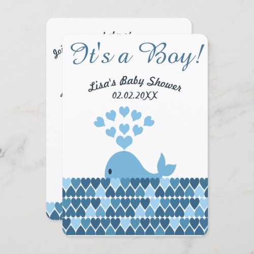 Cute Whale Its a Boy Baby Shower Invitation